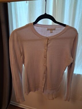 New York & Company Light Lilac Button-Front Crewneck Cardigan